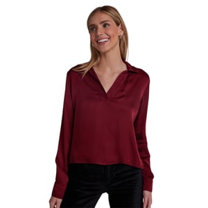 Bella Dahl Satijnen dames-sweatshirt met V-hals en lange mouwen (Sangria)