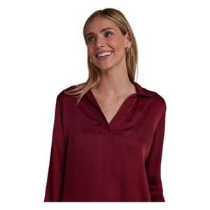 Bella Dahl Satijnen dames-sweatshirt met V-hals en lange mouwen (Sangria)
