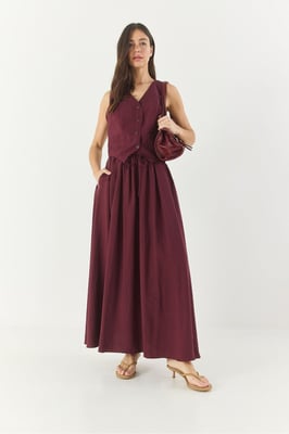 V-hals Vest en Maxi Rok Twee-Stuk Coördinaat Set
