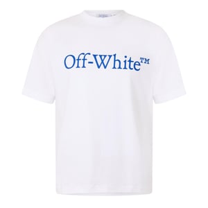 Off White Unisex Gestreept Katoenen Normaal T-shirt voor Volwassenen (Wit/Trouw Blauw)