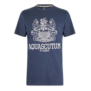 Aquascutum Heren Schild Logo Crew Neck T-shirt (Marineblauw/Wit)