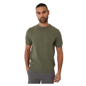 Threadbare Heren Kabelgebreid T-shirt met ronde hals (Donkere Salie)