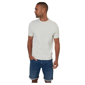 Threadbare Heren Kabelgebreid T-shirt met ronde hals (Ecru)