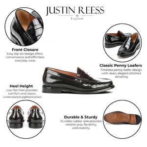 Justin Reess Zwarte Leren Penny Gepolijste Loafers Schoenen voor mannen - Joseph
