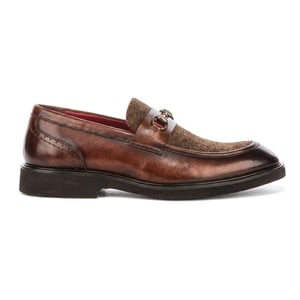 Justin Reess herenbeige leren visgraat-tweed loaferschoenen - Tristian