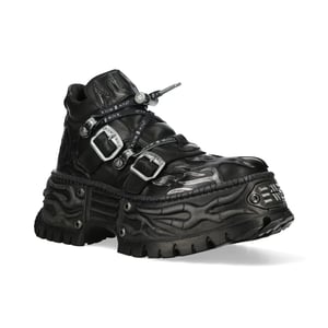 Nieuwe Rock Black Leather Gothic Biker Platform Enkellaarzen - NEWWALL020-C4