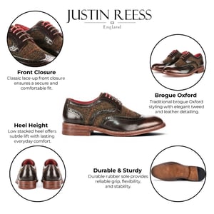 Justin Reess bruine leren tweed brogue schoenen voor mannen - Arlo