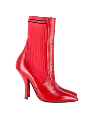 Fendi Rockoko stretchgebreide soklaarzen in rood leer