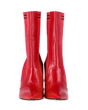 Fendi Rockoko stretchgebreide soklaarzen in rood leer