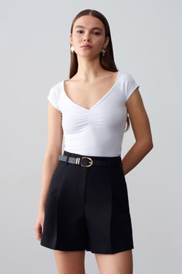 Vrouwen Slim Fit V-Hals Katoenen T-Shirt