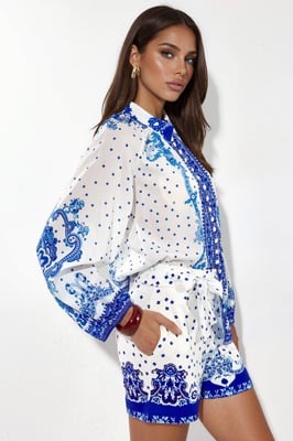 Paisley Geweven Playsuit Met Strikdetail
