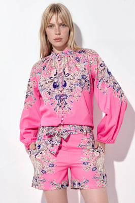 Paisley Woven Jumpsuit Met Strikdetail