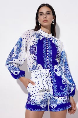 Paisley Geweven Playsuit Met Strikdetail