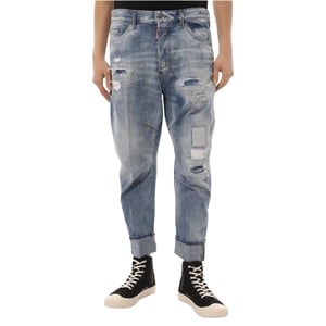 Dsquared2 Worn Patchwork Relaxed Fit Blauwe Jeans