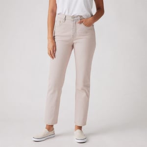 Levis Damesjeans 501 met rechte pijpen en enkellengte (Suikerspin)