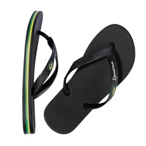 Ipanema Platte teenslippers voor dames met de Braziliaanse vlag (Zwart)