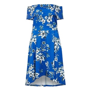 Mela London Midi-jurk met bloemenprint en blote schouders voor dames (Blauw)