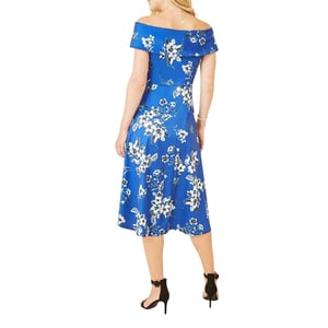 Mela London Midi-jurk met bloemenprint en blote schouders voor dames (Blauw)