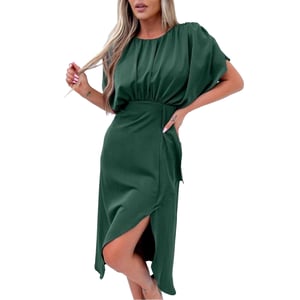 AX Paris Midi-jurk voor dames van polyester met gerimpelde vleermuismouwen (Teal)