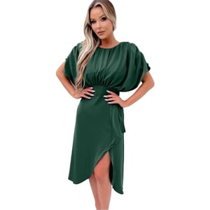 AX Paris Midi-jurk voor dames van polyester met gerimpelde vleermuismouwen (Teal)