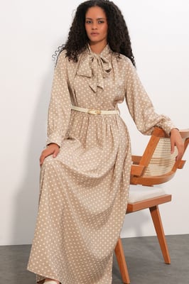 Gestippelde Maxi Hemdblousejurk