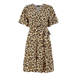 Mela London Damesjurk met V-hals en luipaardprint (Bruin)