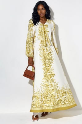 Geprinte V-hals Maxi Dress met Strikdetail
