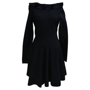 Valentino Garavani mini-jurk met ruches en lange mouwen in zwarte viscose
