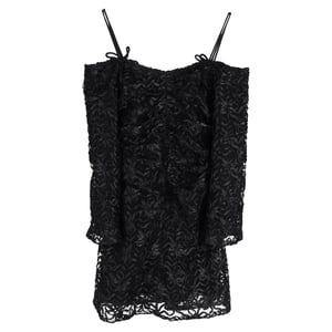 Ganni Mini Off-Shoulder Jurk van Tule met Lint in Zwart Polyester