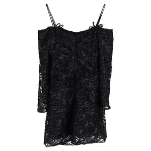 Ganni Mini Off-Shoulder Jurk van Tule met Lint in Zwart Polyester