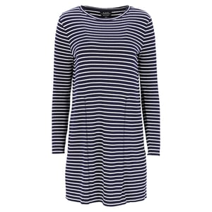 A.P.C. gestreepte mini-jurk in marineblauwe viscose