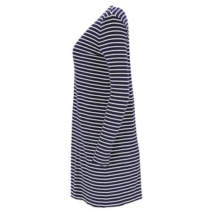 A.P.C. gestreepte mini-jurk in marineblauwe viscose
