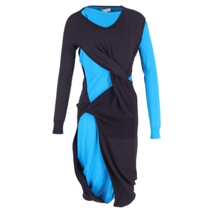 Bottega Veneta Deconstructed Midi Dress in Blue and Purple Polyamide