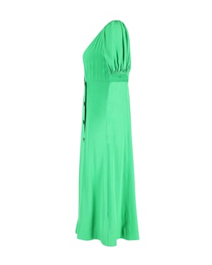Ganni midi-wikkeljurk met pofmouwen in groene viscose