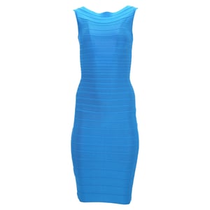 Herve Leger Bandage midi-jurk met wijde halslijn in blauwe rayon