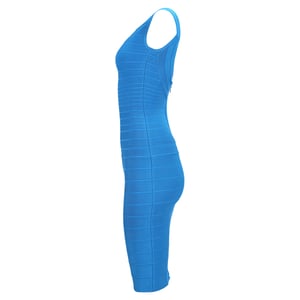 Herve Leger Bandage midi-jurk met wijde halslijn in blauwe rayon