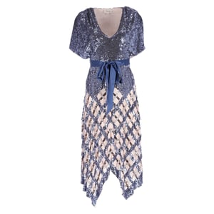 Temperley London Akiko midi-jurk met pailletten en riem in blauw nylon