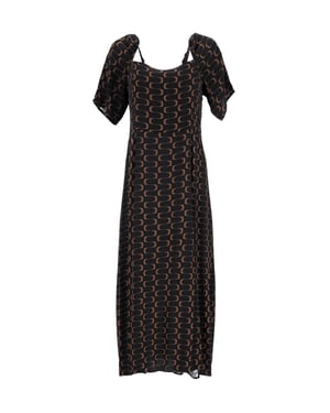 Bedrukte midi-jurk van Reformation in zwarte viscose.