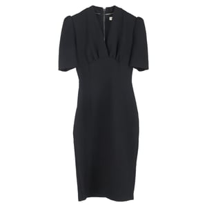 Burberry midi-jurk met V-hals en korte mouwen in zwart polyester