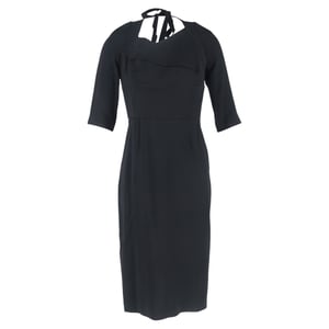 Roland Mouret midi-jurk met panelen en strikdetails in zwarte viscose.