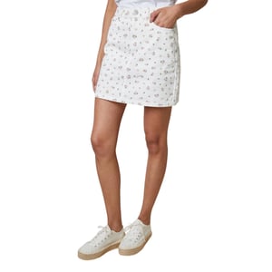 Threadbare Dames-minirok van denim met bloemenprint uit Seoul (Wit)