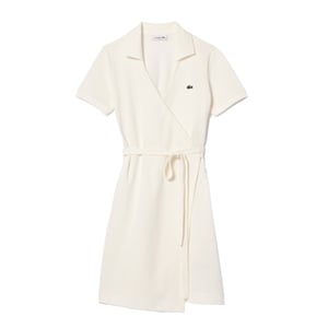Lacoste Wrapjurk met V-hals en korte mouwen voor dames (Wit)