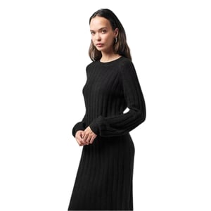 Pieces Gebreide midi-jurk met ronde hals en lange mouwen voor dames (Zwart)
