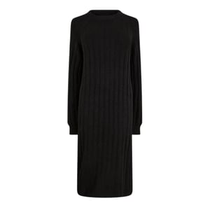 Pieces Gebreide midi-jurk met ronde hals en lange mouwen voor dames (Zwart)