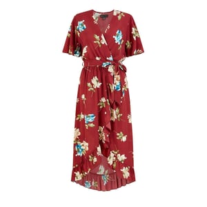 Mela London Dames/Dames Bloemen V Hals Wikkeljurk (Rood)