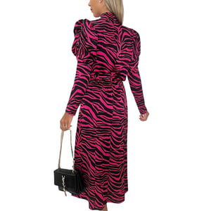 AX Paris Midi-jurk voor dames met zebraprint, van polyester en met pofmouwen (Roze)