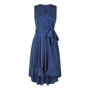 Mela London Dames Satijnen V-Hals Mouwloze Wikkeljurk (Marineblauw)
