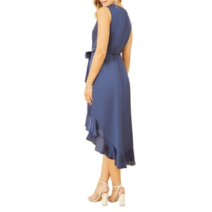 Mela London Dames Satijnen V-Hals Mouwloze Wikkeljurk (Marineblauw)