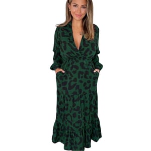 AX Paris Damesjurk met lange mouwen en luie pasvorm in luipaardprint (Groen)