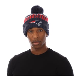 New Era Unisex-muts voor volwassenen van de New England Patriots met pompon (Blauw)